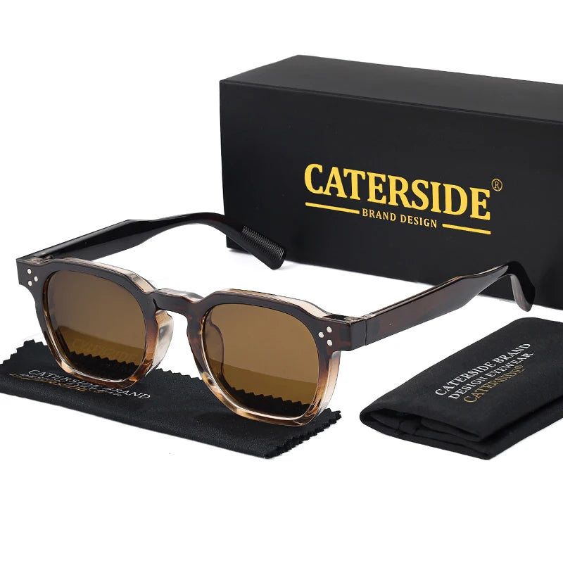 Lunettes de soleil marron Caterside avec étui et boîte noire de marque design