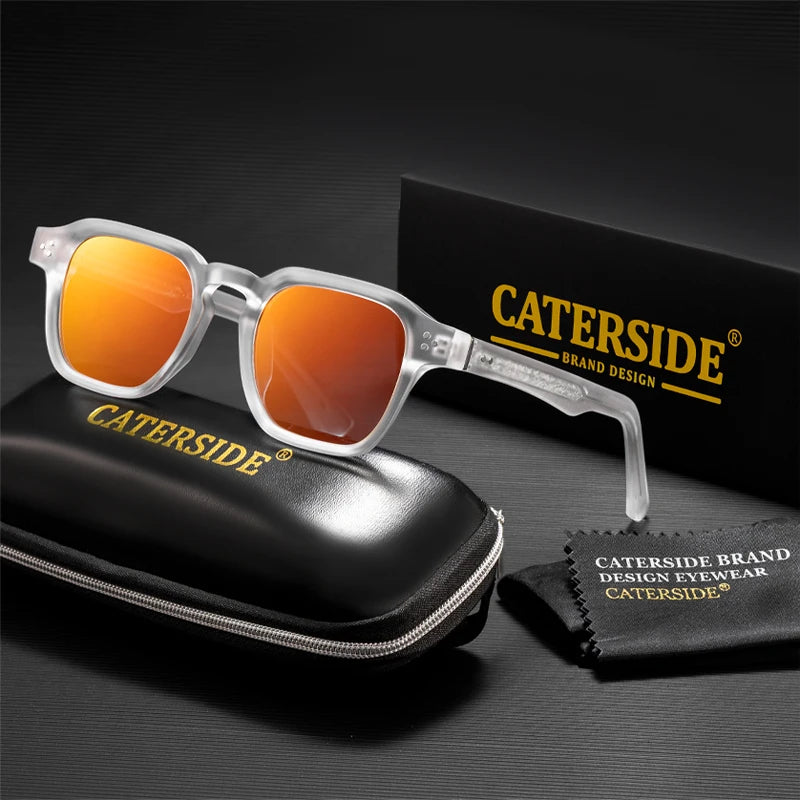 Lunettes de soleil CATERISIDE avec monture transparente et verres orange, étui et chiffon de nettoyage