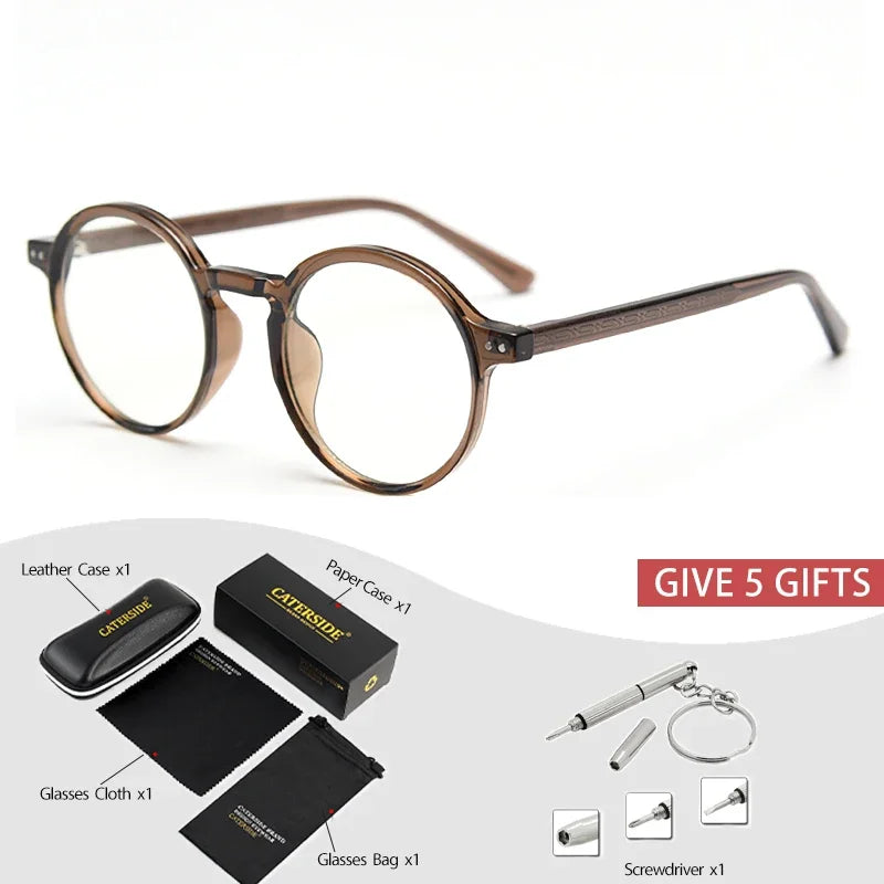 Gafas graduadas unisex CATERSIDE con montura redonda retro TR90 y protección contra la luz azul