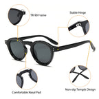 Lunettes de soleil noires avec monture TR-90, charnière stable, pad nasal confortable et branches antidérapantes