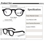 Lunettes unisexes noires en acétate, dimensions détaillées avec verres en ABS décoratifs