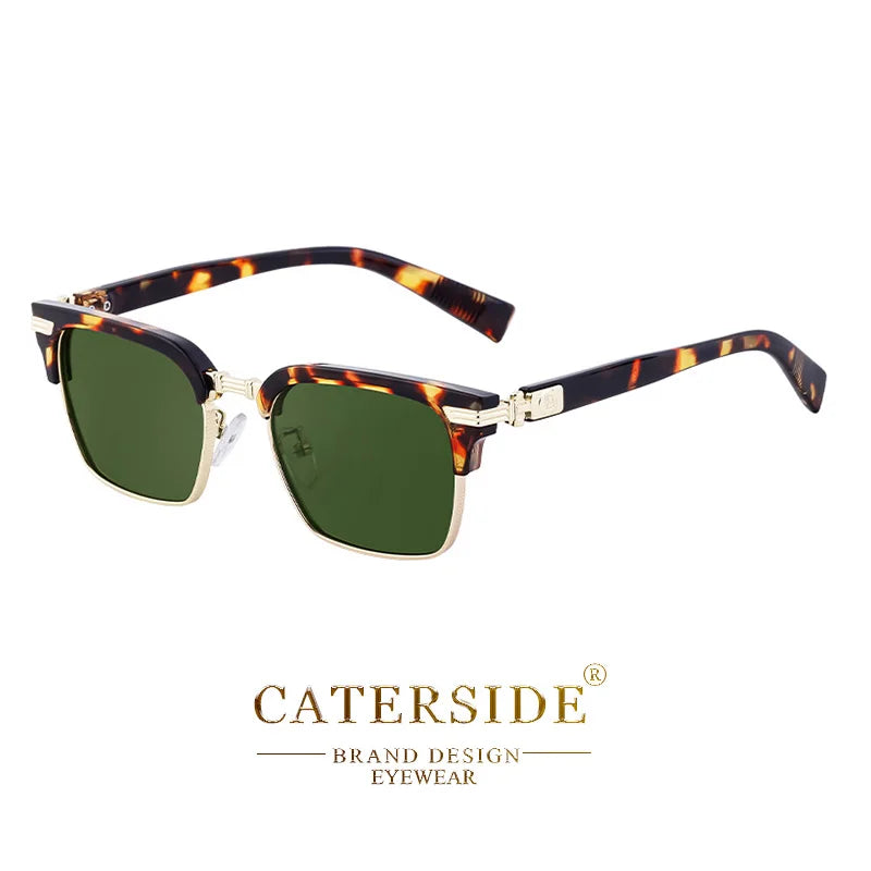 CATERSIDE Lunettes de Soleil Carrées Vintage – Demi-Monture Métal – UV400 Unisexe