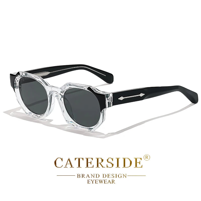 Lunettes de soleil vintage noir et transparent, verres foncés, logo Caterside