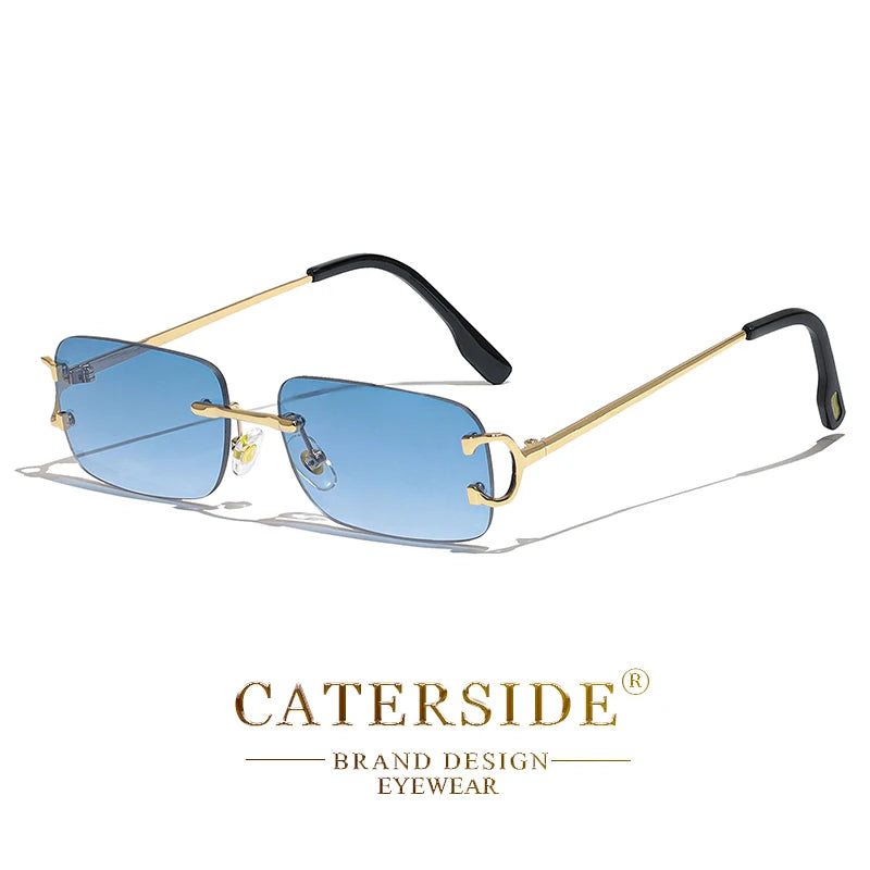 Lunettes de soleil modernes CATERSIDE avec verres bleus rectangulaires et monture dorée élégante