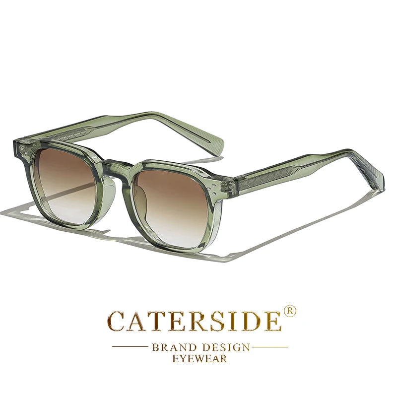Lunettes de soleil vertes transparents à monture carrée avec verres dégradés marron de la marque Caterside
