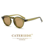 Lunettes de soleil rondes vert olive translucide avec verres teintés marron et design moderne
