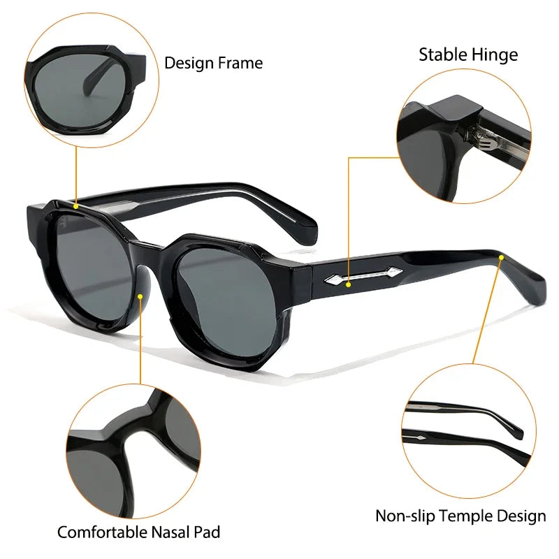 Lunettes de soleil noires avec design de monture, charnière stable, coussin nasal confortable et branches antidérapantes