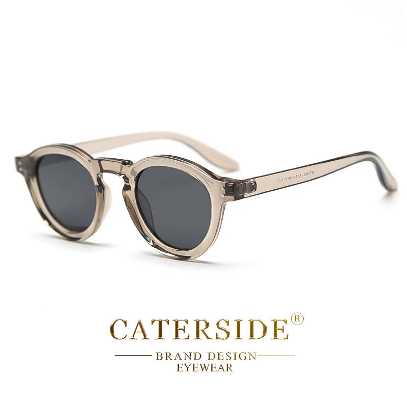 Lunettes de soleil rondes transparents gris avec verres noirs design marque CATERSIDE