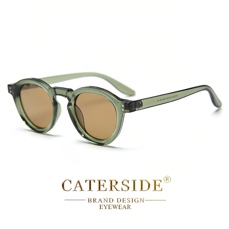 Lunettes de soleil rondes vertes transparentes avec verres marron, marque CATERSIDE