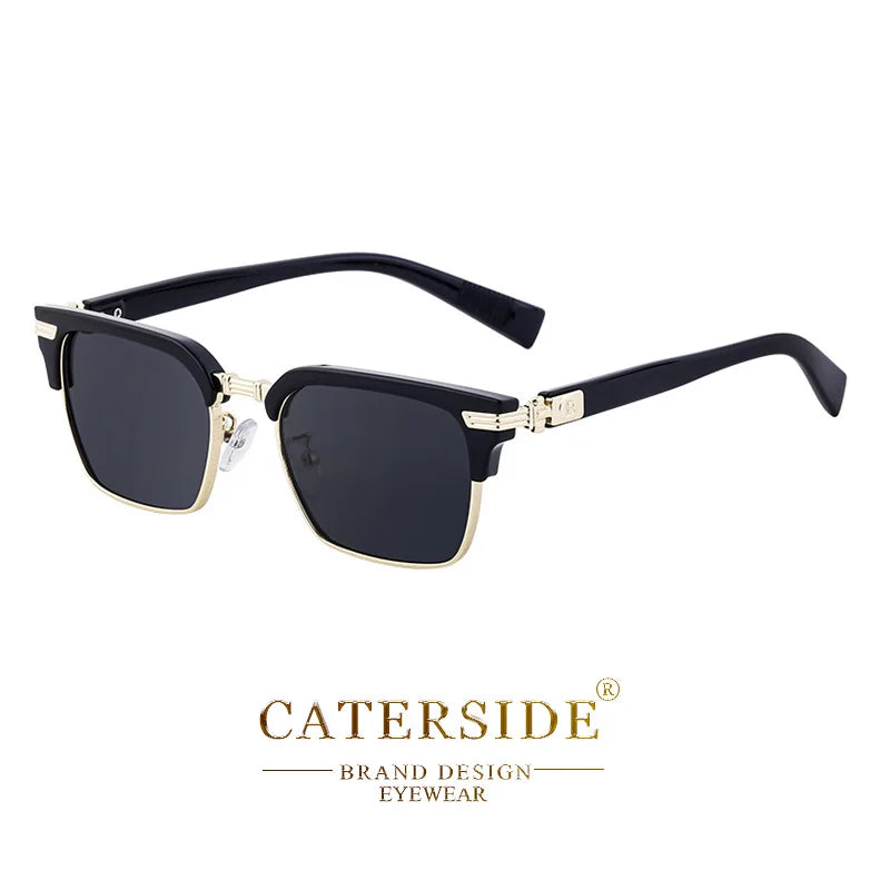 CATERSIDE Lunettes de Soleil Carrées Vintage – Demi-Monture Métal – UV400 Unisexe