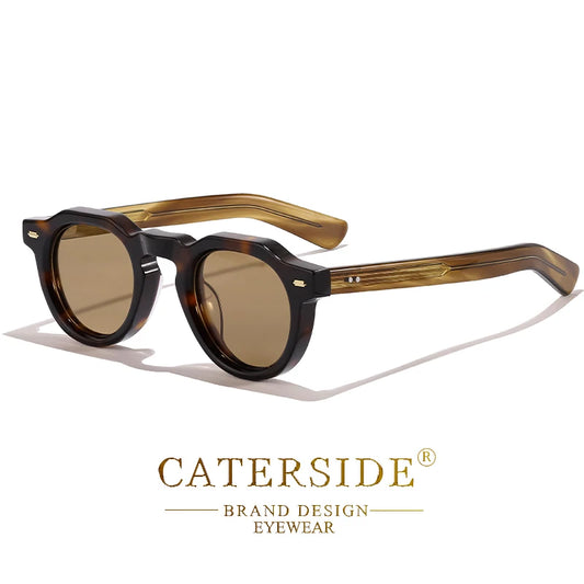 Lunettes de soleil marron au design vintage avec branches translucides, marque Caterside
