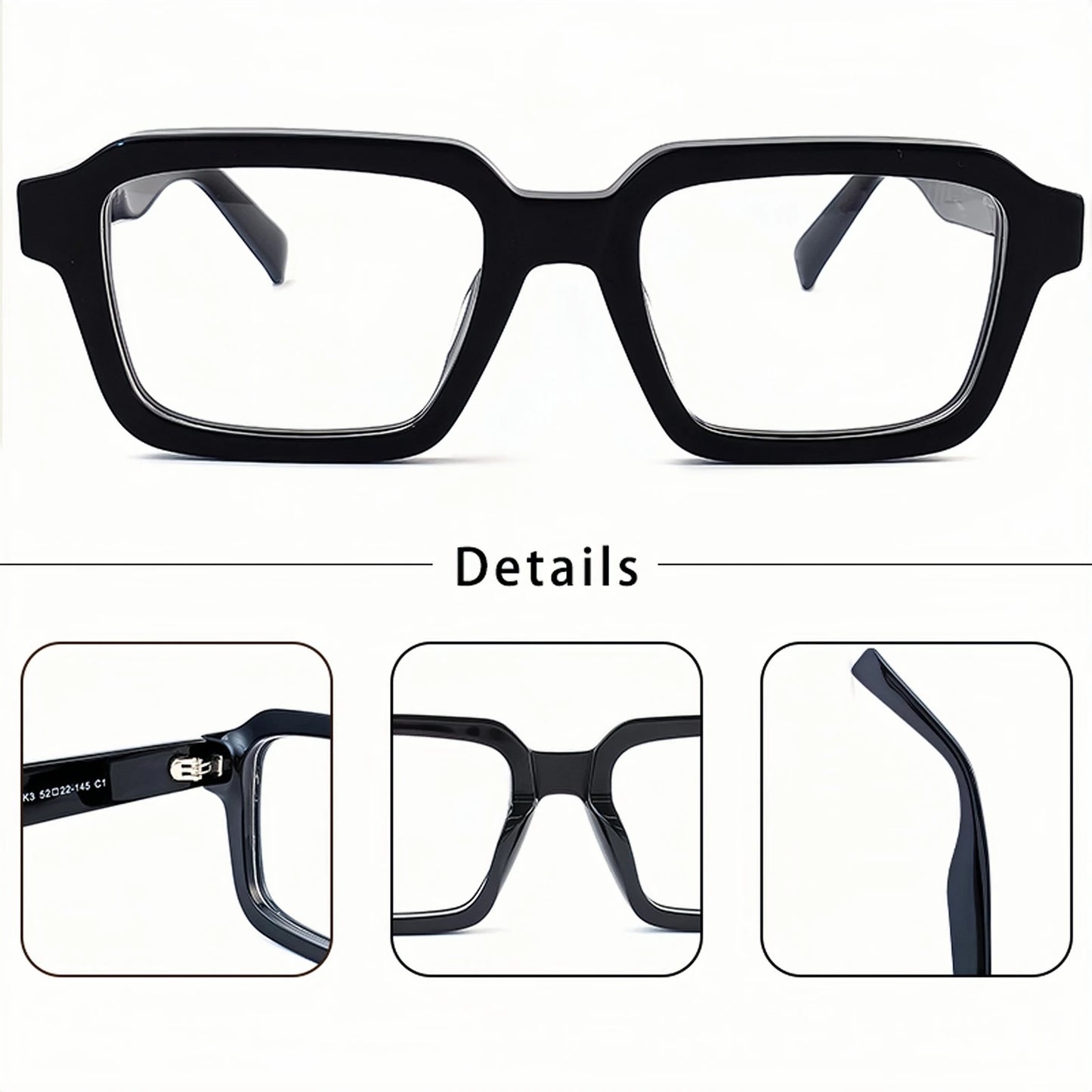 CATERSIDE™ Square Vintage Glasses in Acetate – Wide Unisex Frame for Modern Style and Timeless Elegance