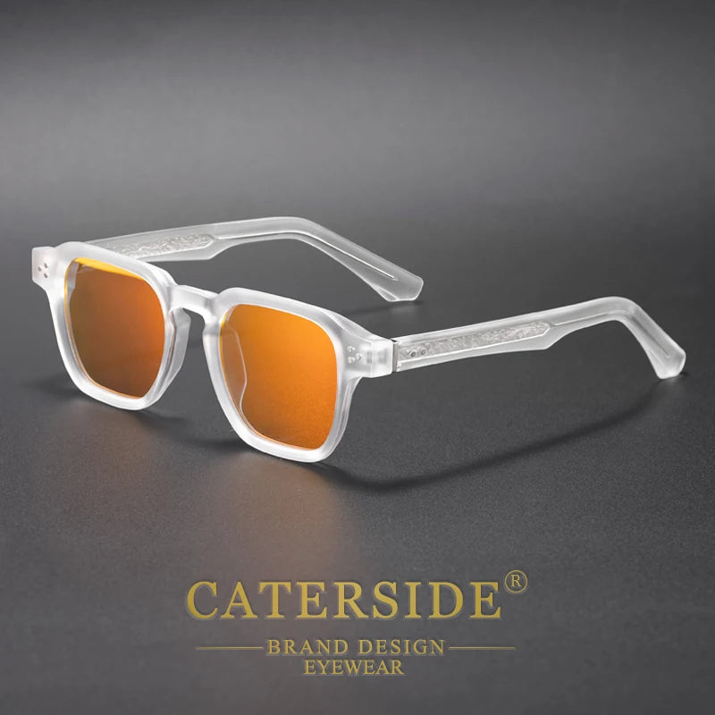 Lunettes de soleil à monture transparente mate et verres orange, style moderne Caterside