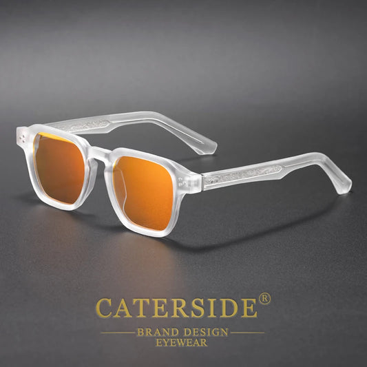 Lunettes de soleil à monture transparente mate et verres orange, style moderne Caterside