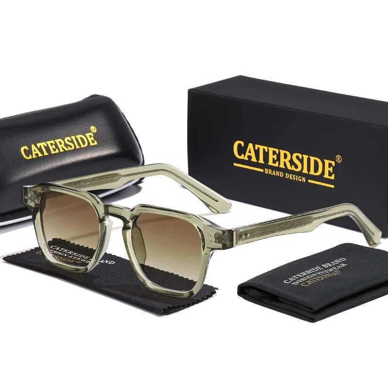 Lunettes de soleil Caterside à monture verte transparente avec étui et boîte noirs marqués