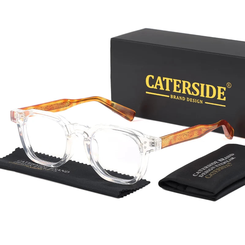 Lunettes transparentes avec branches marron effet écaille, boîte et étui noir Catside