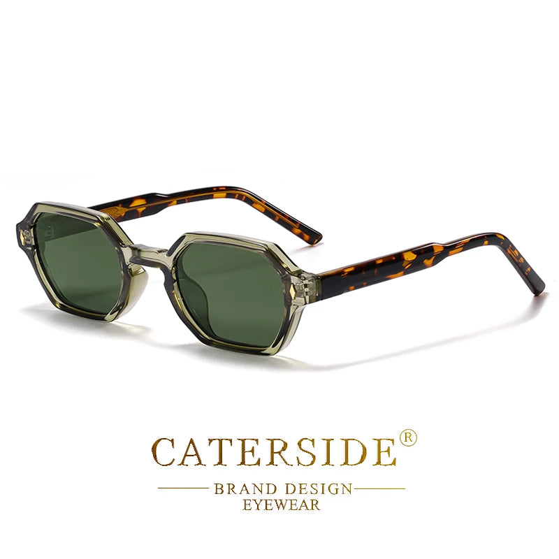 Lunettes de soleil à monture hexagonale verte transparente et branches effet écaille de tortue