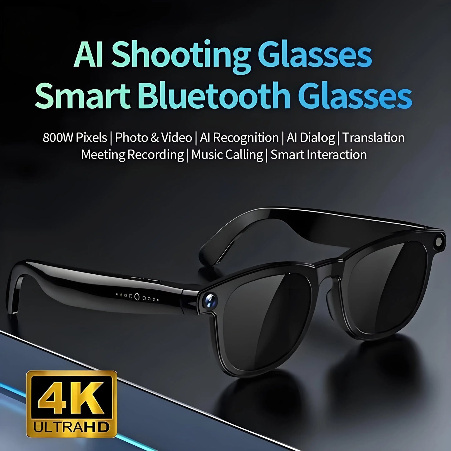 CATERSIDE Nova Lunettes Connectées IA HD avec Caméra et Bluetooth